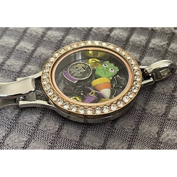 Origami Owl Lanyard Locket Silver Rose Gold Crystals Multiple Halloween Charms - Picture 8 of 13